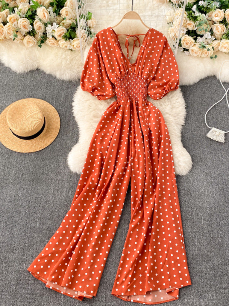 Orange Leg Pleated Jumpsuit