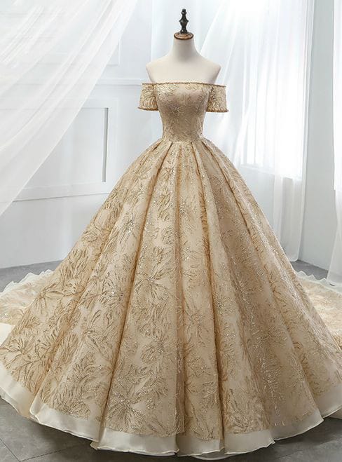 Gold Off Shoulder Ball Gown