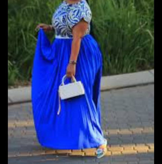 Blue Chiffon Pleated Dress