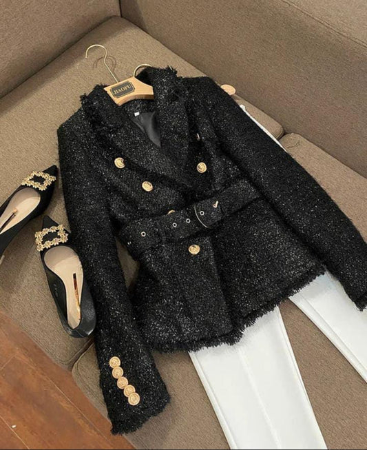 Gold Buttoned Black Blazer