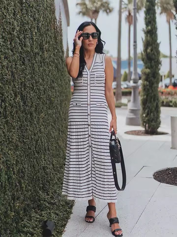 Mesh Striped Sleeveless Maxi Dress