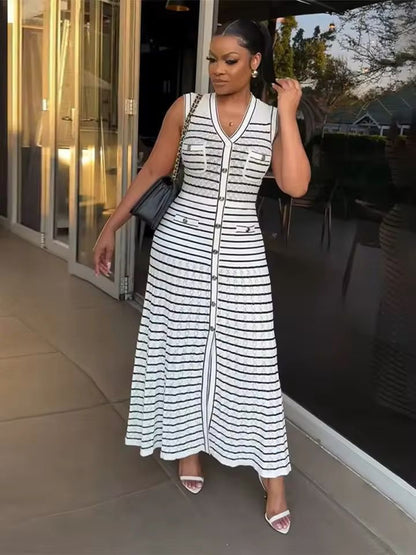 Mesh Striped Sleeveless Maxi Dress