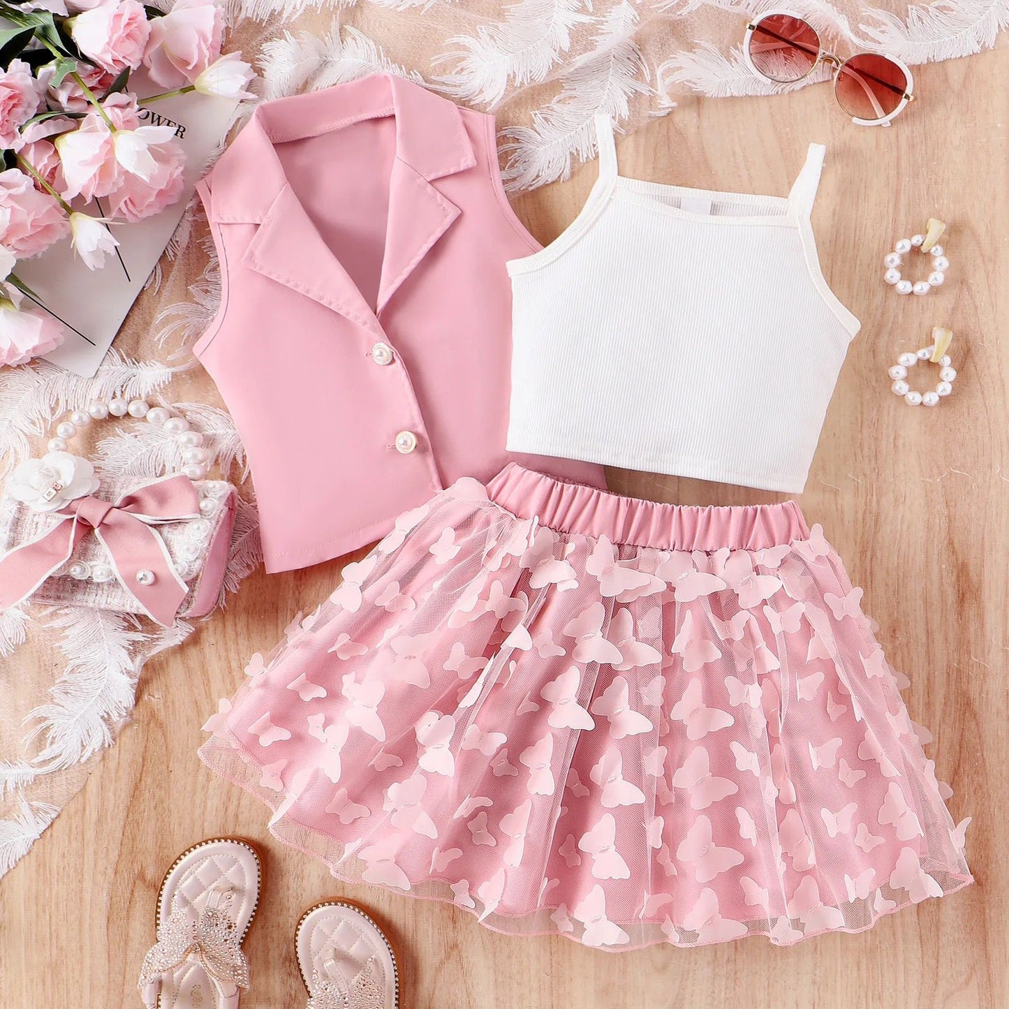 Pink Vest with Ruffle Skirt