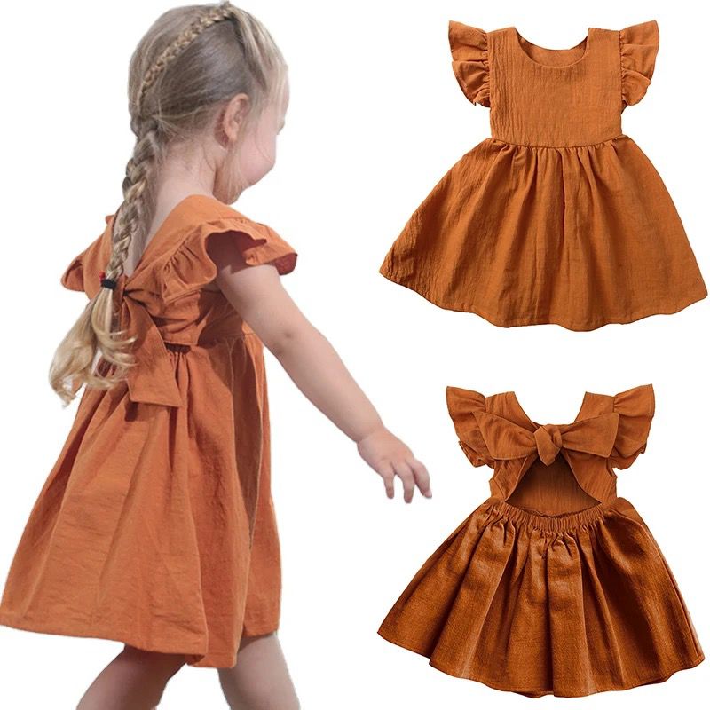 Brown Girls Dress With Bow