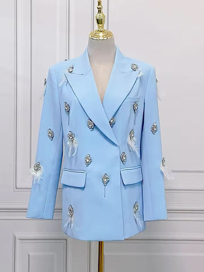 Lavish Sky Blue Blazer & Pants with Rhinestones Details