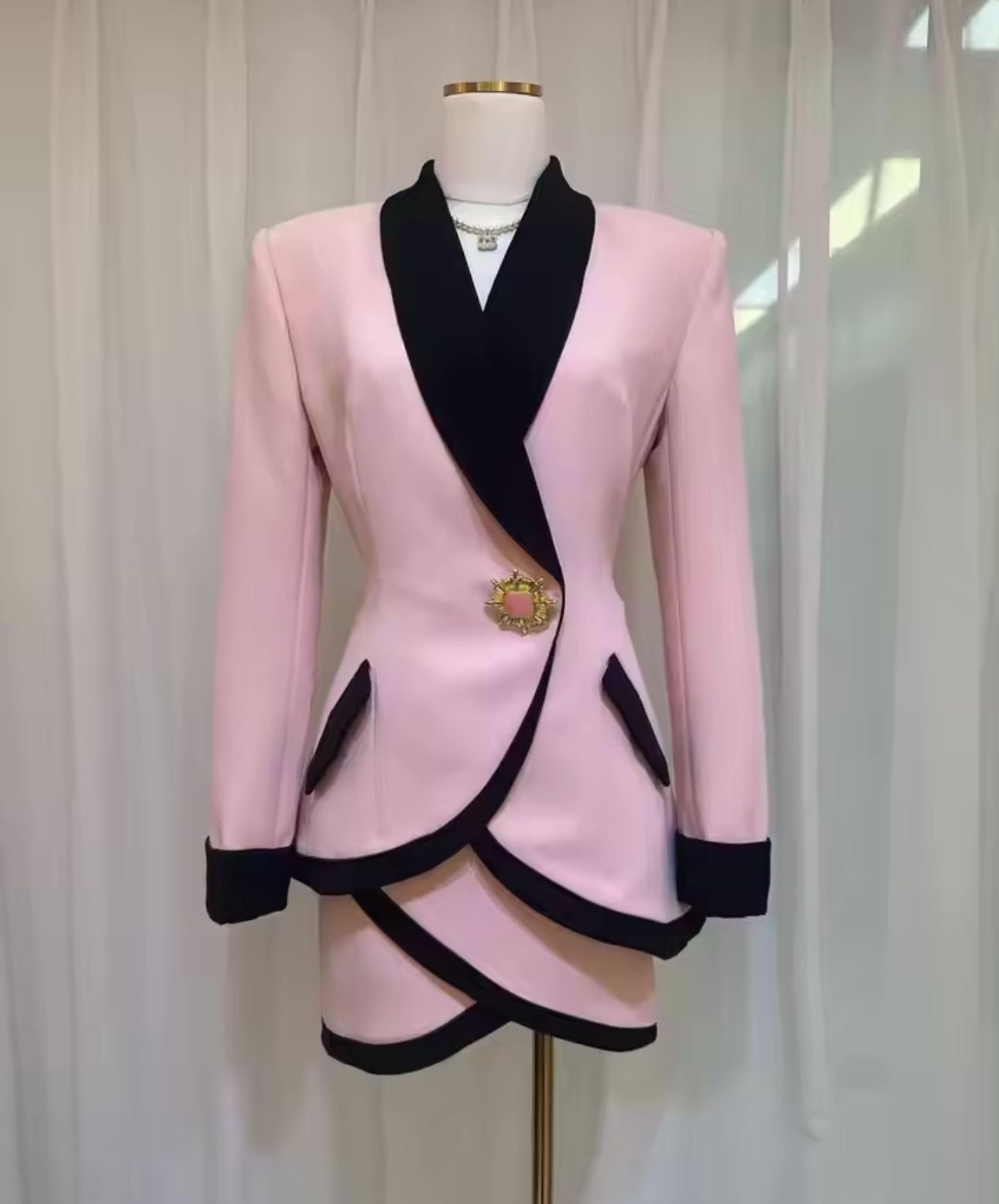 Pink High Class Ladies Blazer with mini Skirt