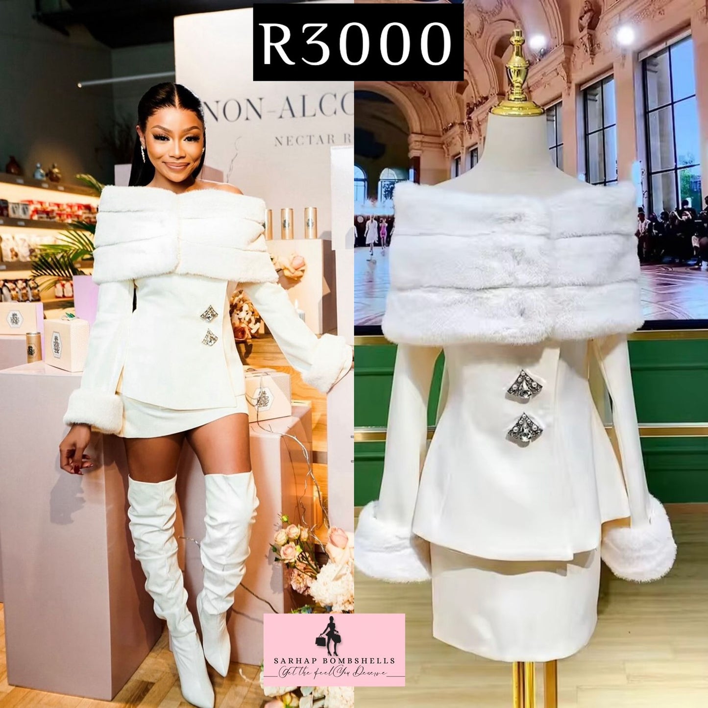 Bonang's Glam Snow White Winter mini Dress