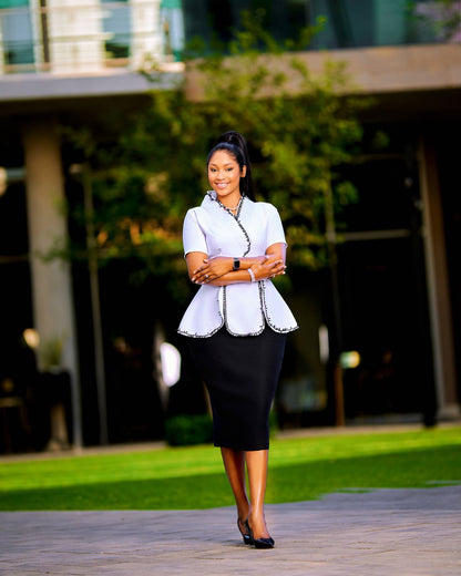 Elegant Two piece Mandarin Collar Shirt with Pencil Skirt