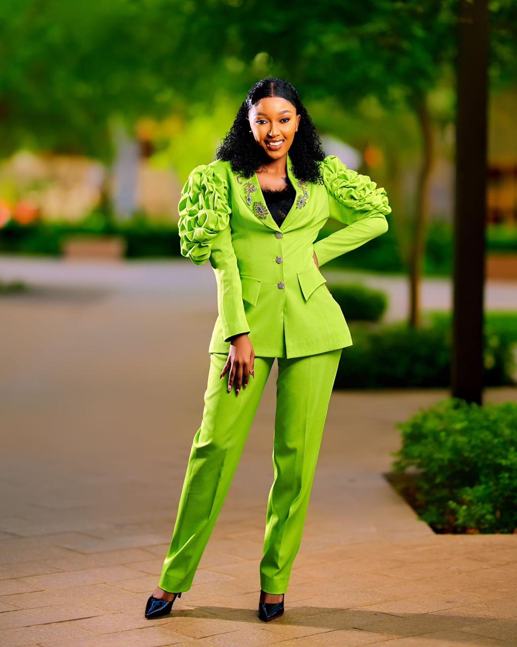 Luxurious Chartreuse Green Pant Suit with Rhinestones