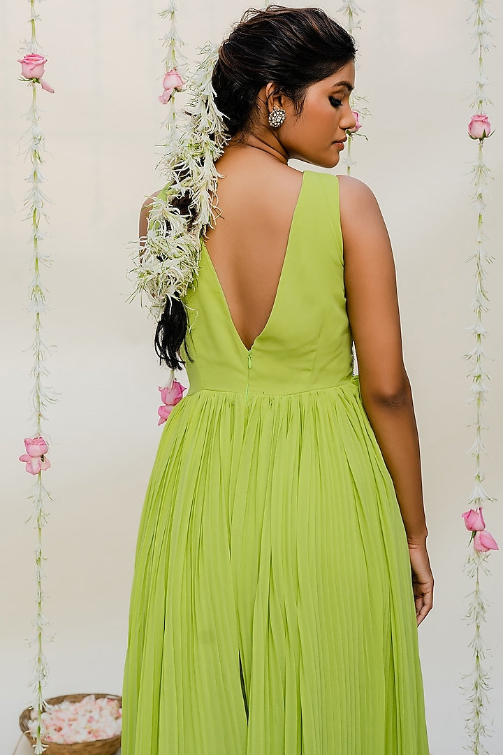 Yellow Green & Lime Leg Pleated Jumpsuit