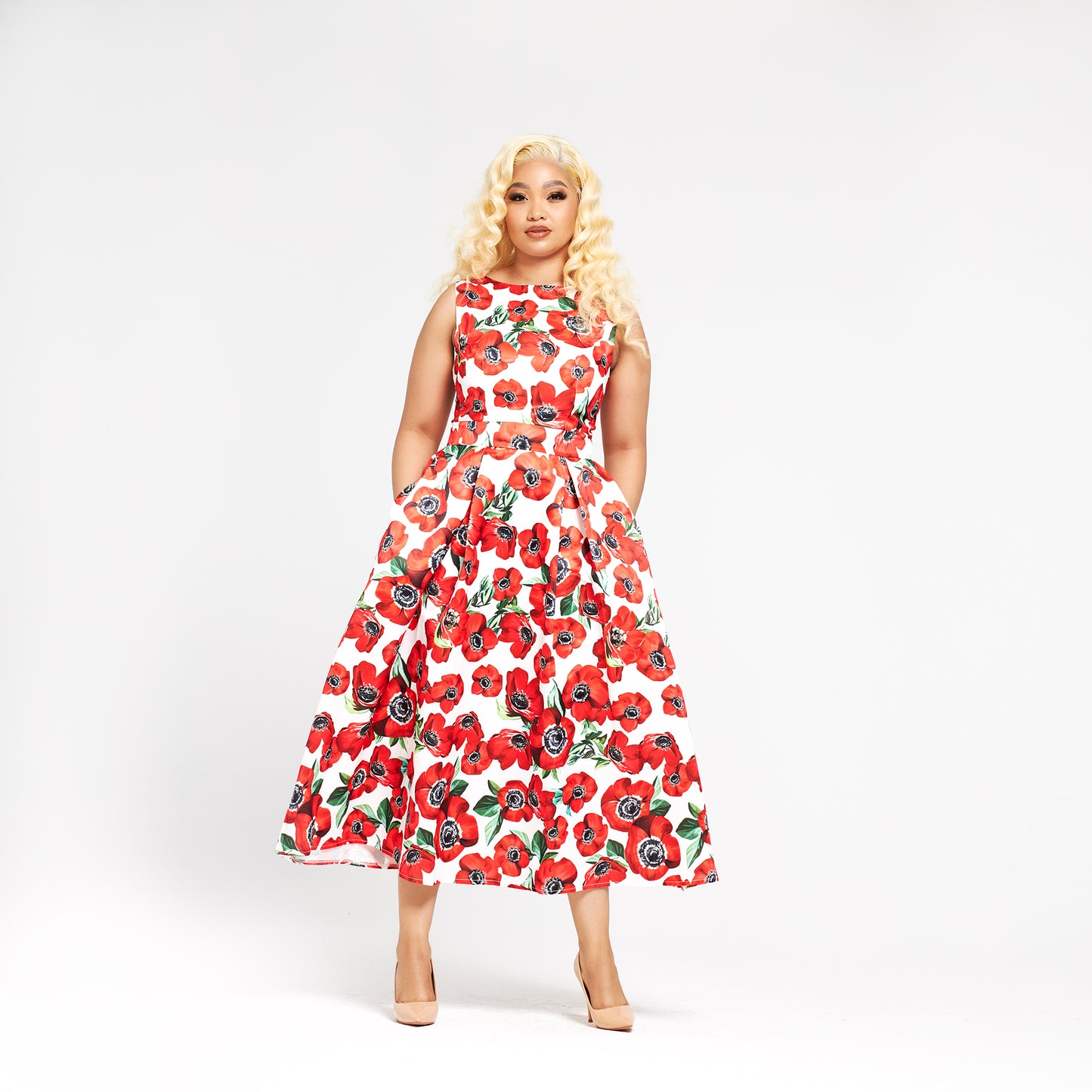 Red Sleeveless Floral Maxi Dress