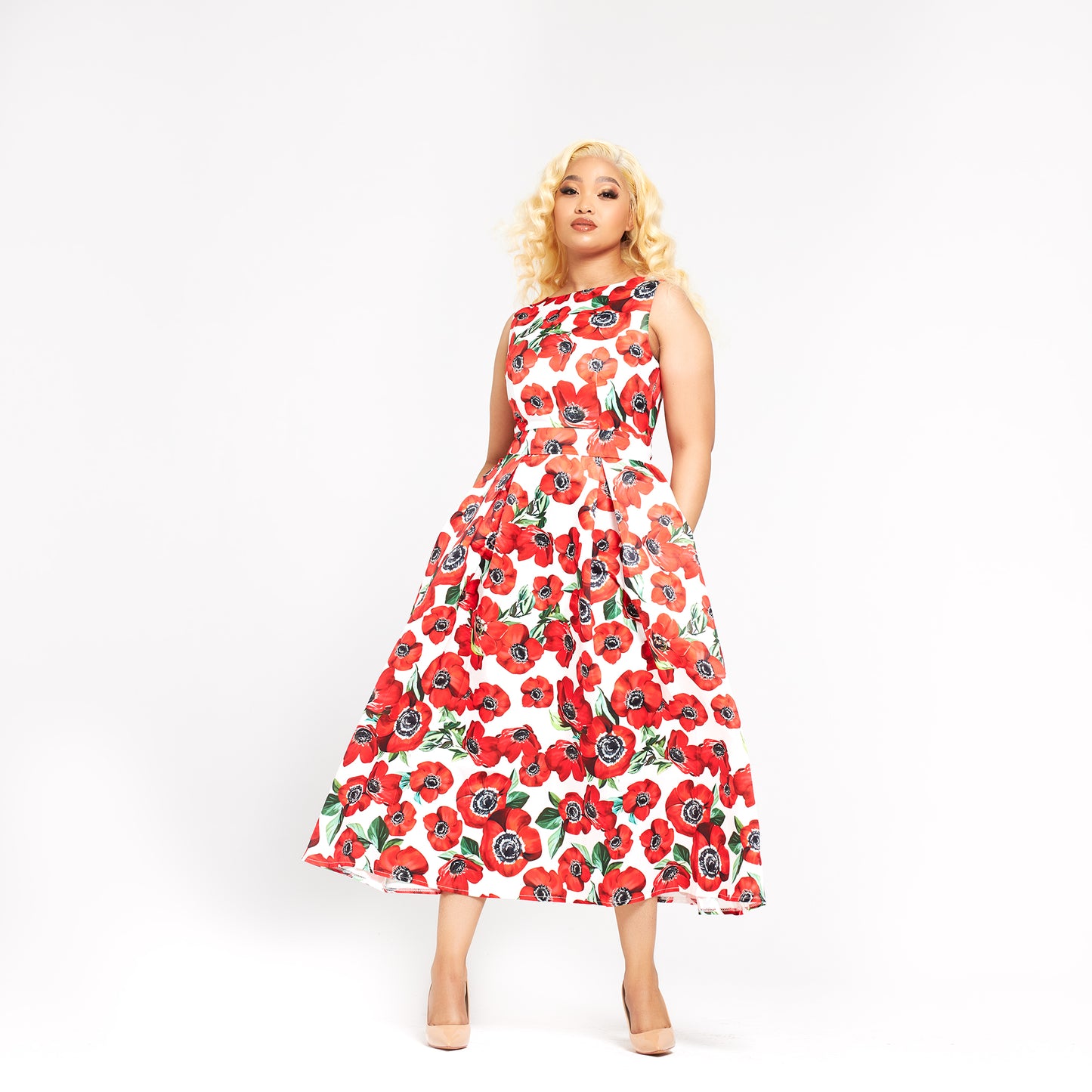 Red Sleeveless Floral Maxi Dress