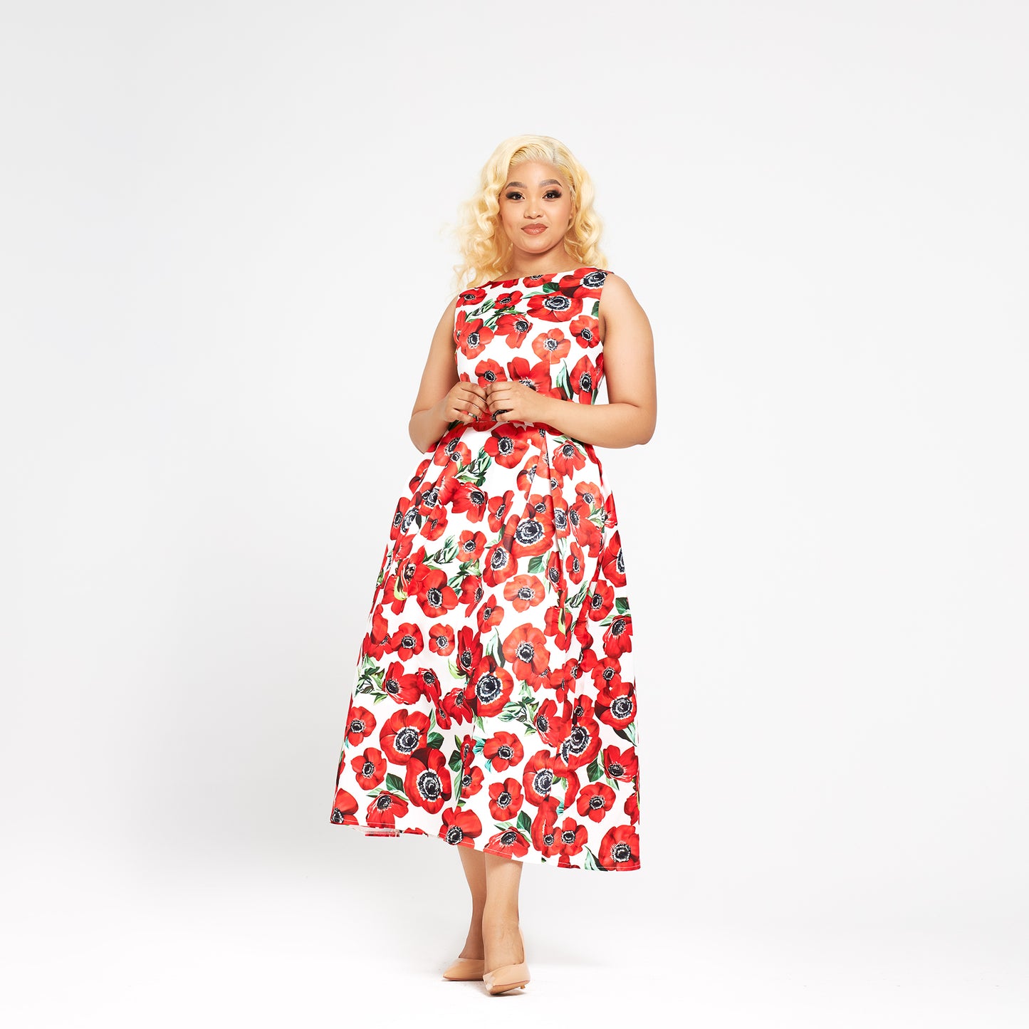 Red Sleeveless Floral Maxi Dress