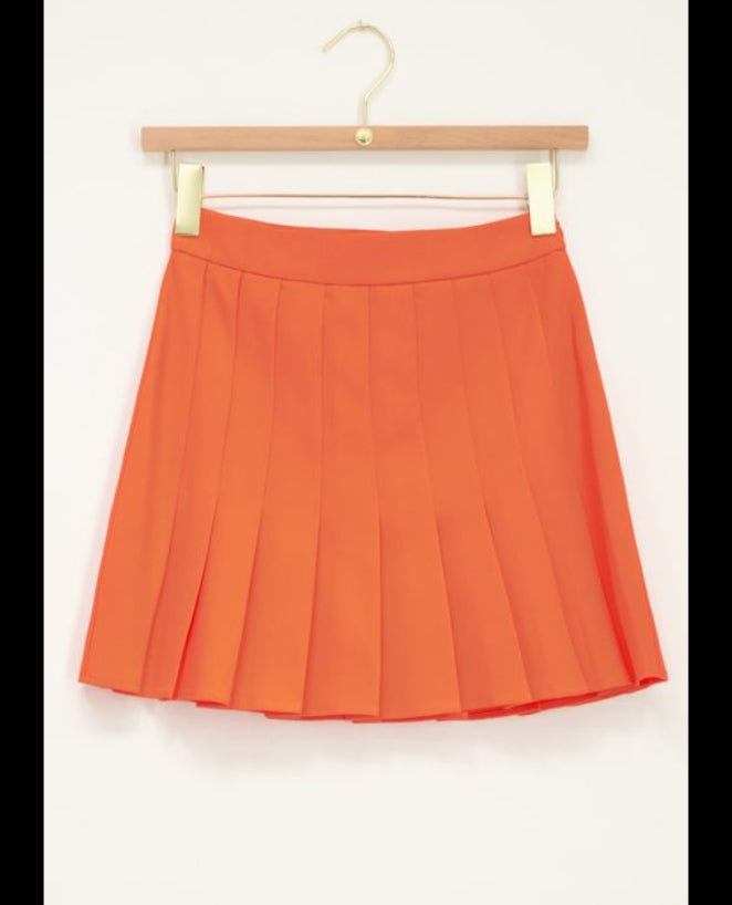 High Waist Orange Pleated mini Skirt