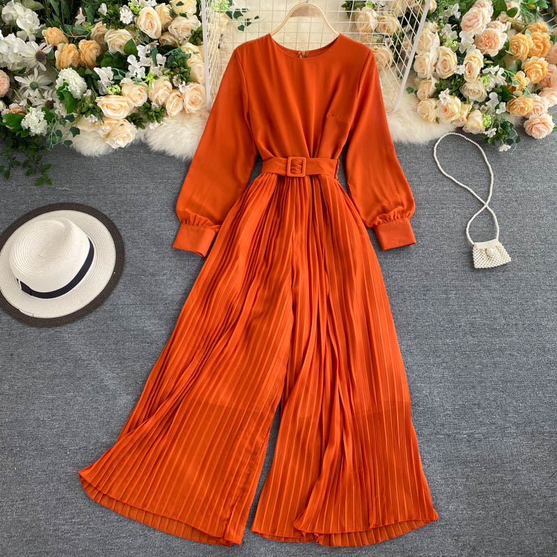 Orange Leg Pleated Jumpsuit