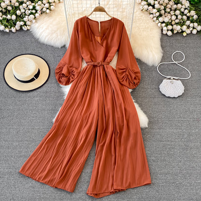 Orange Leg Pleated Jumpsuit